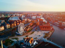 aerial view ferris wheel attraction in gdansk city 2023 11 27 05 29 34 utc