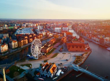 aerial view ferris wheel attraction in gdansk city 2023 11 27 05 29 34 utc