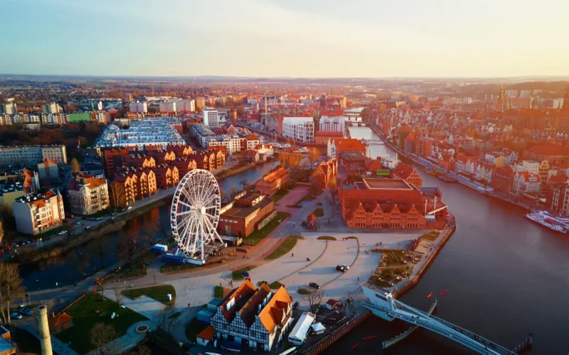 aerial view ferris wheel attraction in gdansk city 2023 11 27 05 29 34 utc